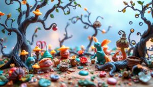 Clay Forest of Fantastical Creatures – free AI stock image