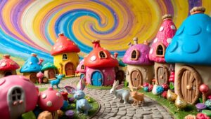 Clay Village Fantasy Scene – free AI stock image