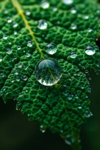Close-Up of a Dew-Kissed Leaf – free AI stock image