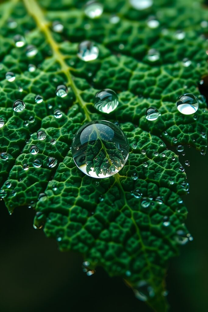 Close-Up of a Dew-Kissed Leaf – free AI stock image