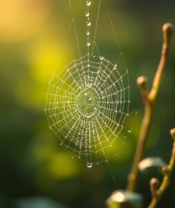Close-Up of a Dewy Spider Web – free AI stock image