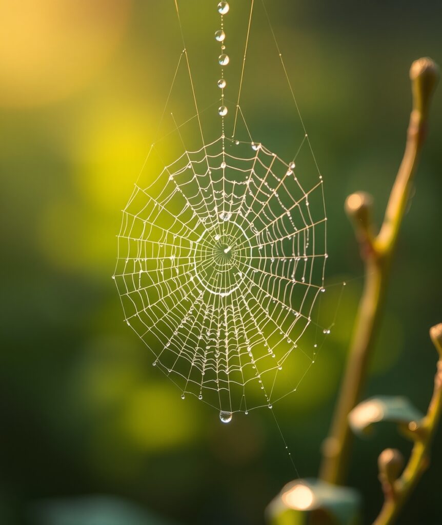 Close-Up of a Dewy Spider Web – free AI stock image