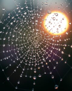 Close-Up of a Dewy Spider Web – free AI stock image