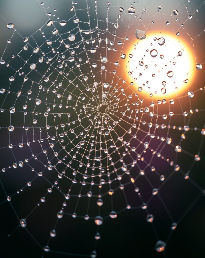Close-Up of a Dewy Spider Web – free AI stock image