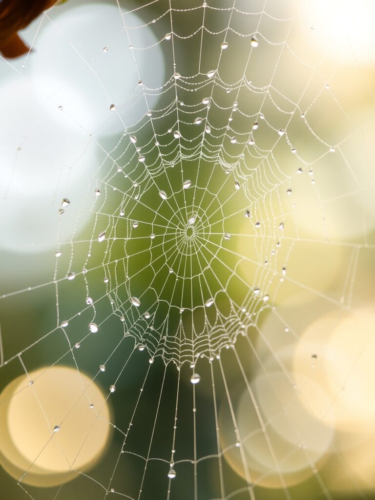 Close-Up of a Dewy Spider Web – free AI stock image