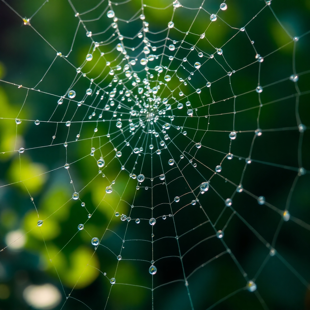 Close-Up of a Dewy Spiderweb – free AI stock image