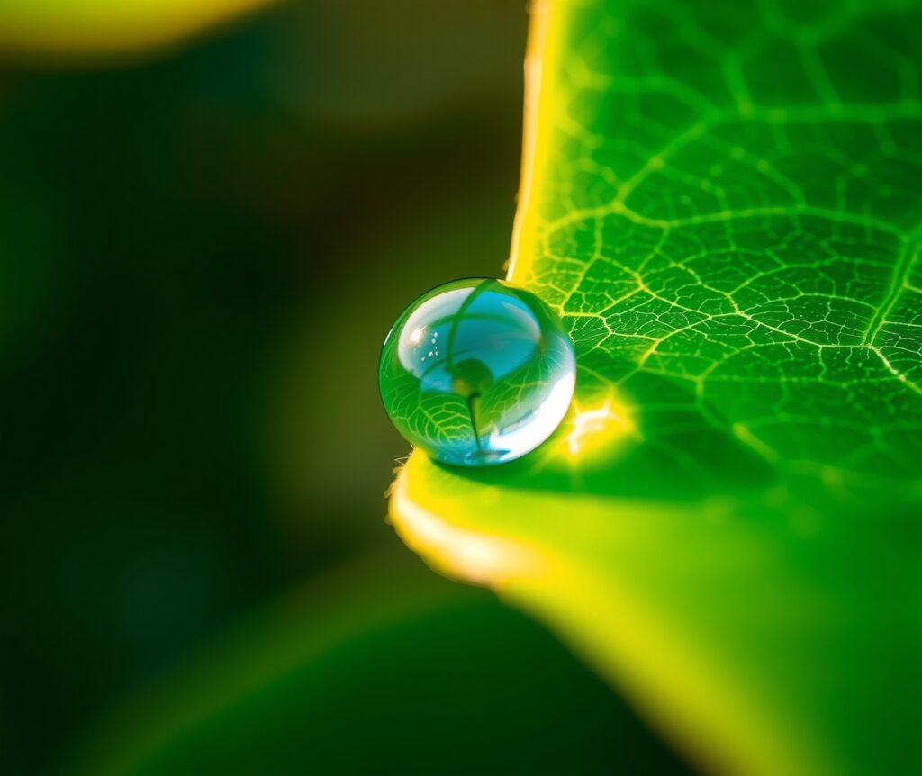 Close-Up of a Droplet on a Leaf – free AI stock image
