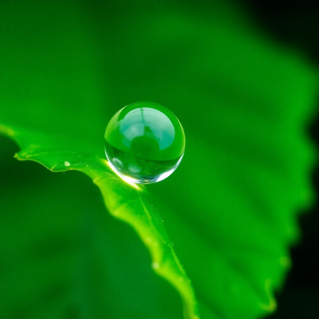 Close-Up of a Raindrop on Leaf – free AI stock image