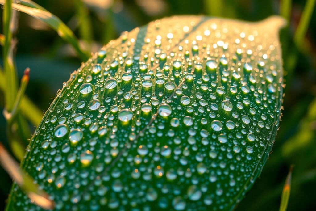 Close-Up of Dew-Covered Leaf – free AI stock image