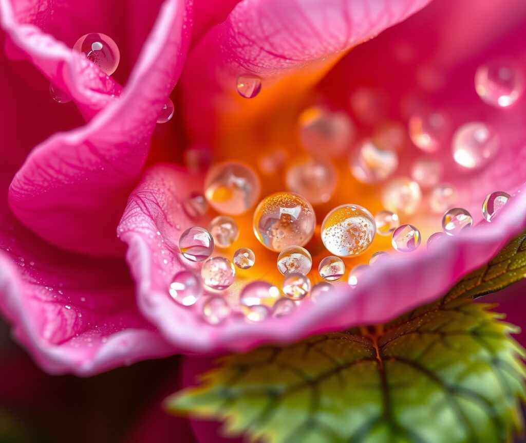 Close-Up of Dew-Dropped Flower Petals – free AI stock image