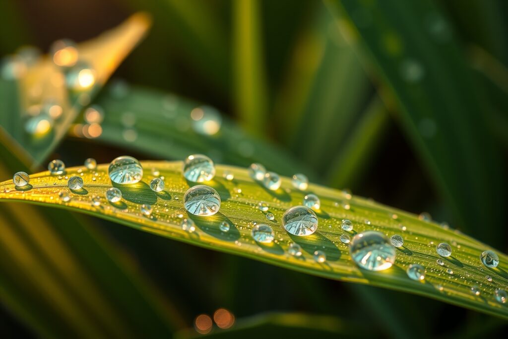 Close-Up of Dew Drops on a Leaf – free AI stock image