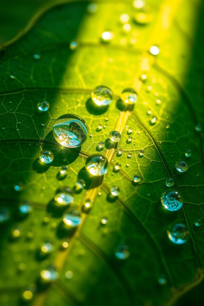 Close-Up of Dew Drops on a Leaf – free AI stock image