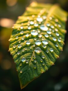 Close-Up of Dew Drops on a Leaf – free AI stock image