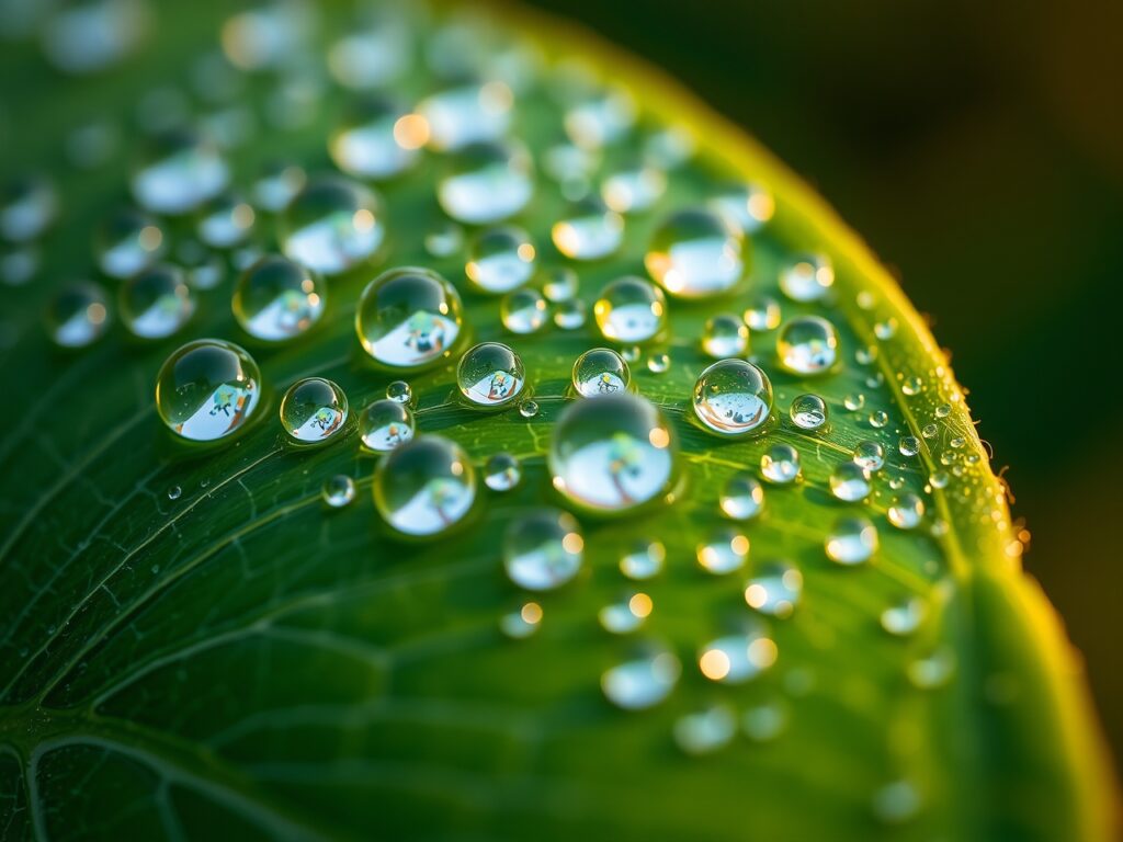 Close-Up of Dew Drops on a Leaf – free AI stock image