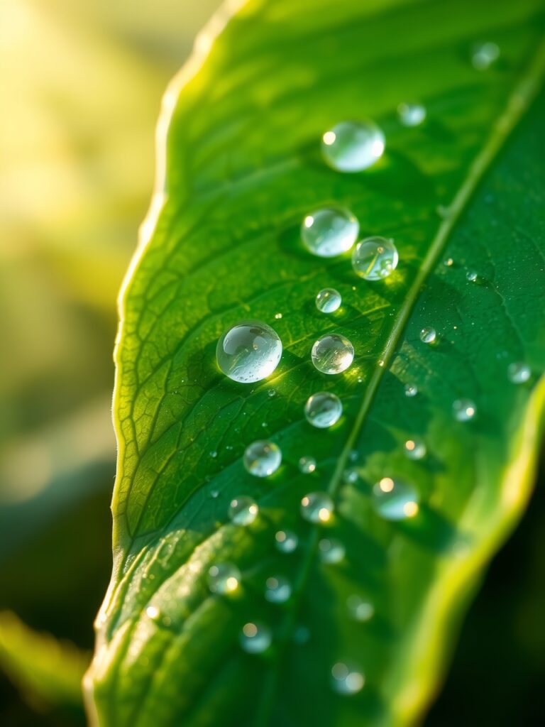 Close-Up of Dew Drops on a Leaf – free AI stock image
