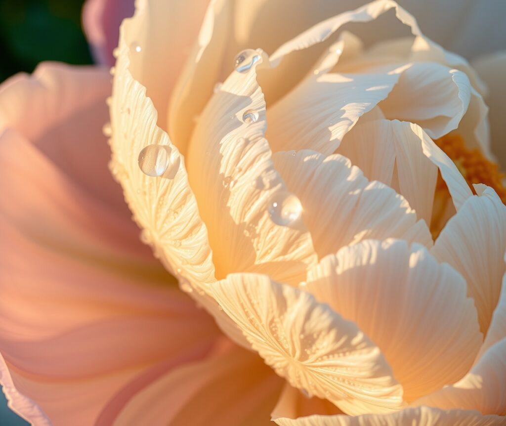 Close-up of Dew Drops on Flower Petals – free AI stock image