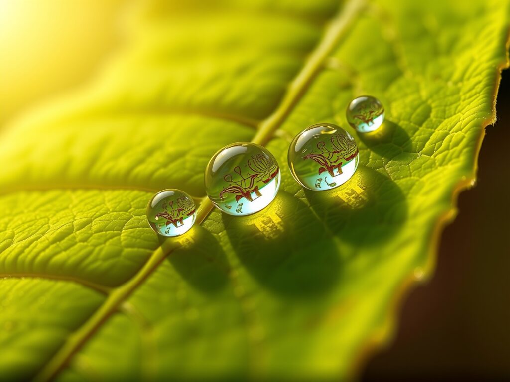 Close-Up of Dew Drops on Green Leaf – free AI stock image