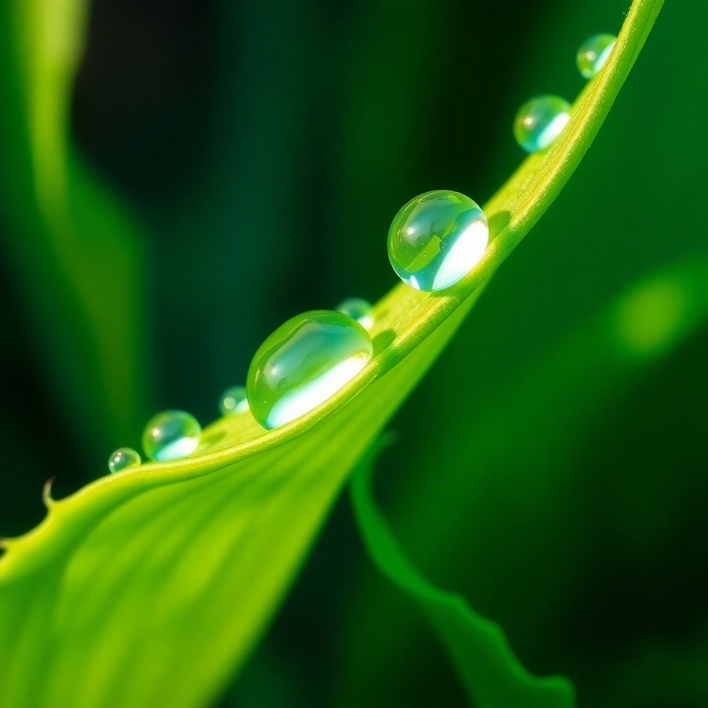 Close-up of Dew Drops on Leaf – free AI stock image
