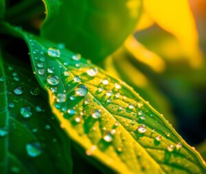 Close-Up of Dew Drops on Leaves – free AI stock image