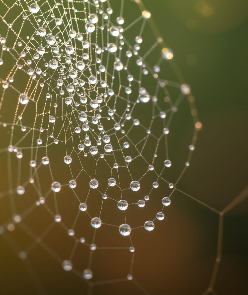 Close-Up of Dew-Kissed Spiderweb – free AI stock image