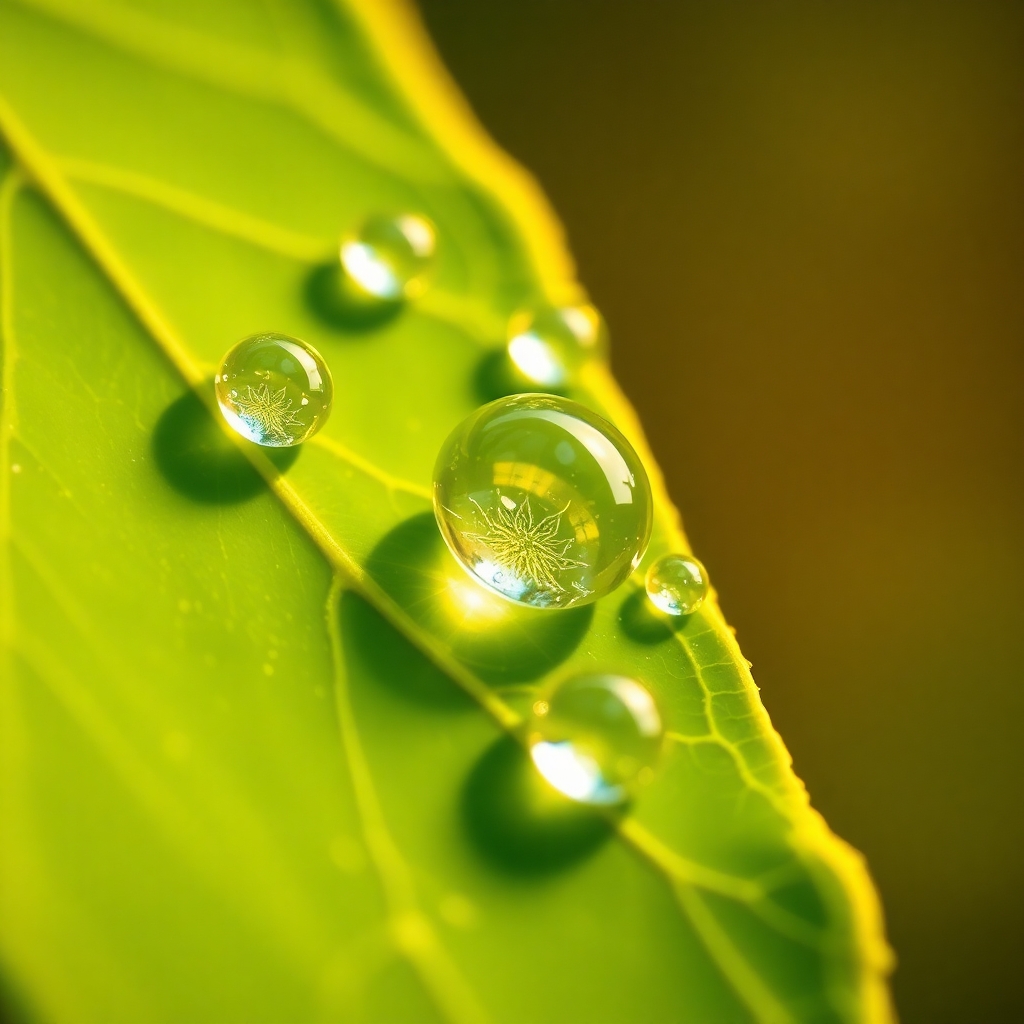 Close-Up of Dew on a Leaf – free AI stock image