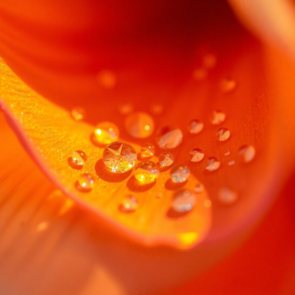 Close-up of Dew on a Petal – free AI stock image
