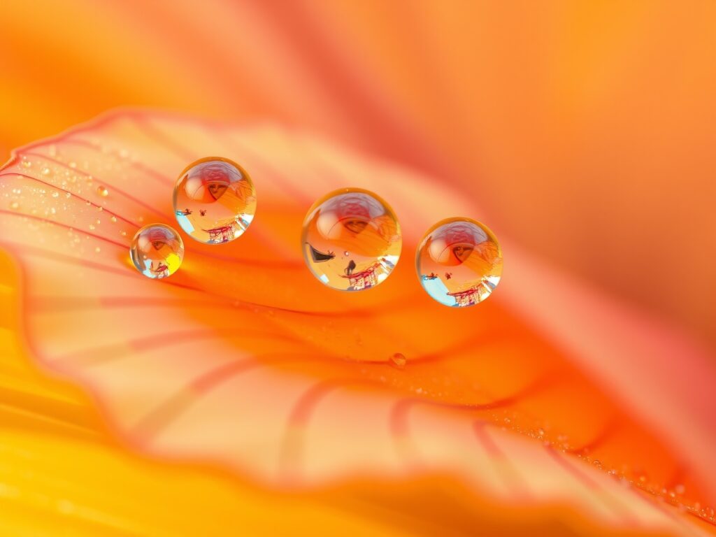 Close-up of Dew on Flower Petals – free AI stock image