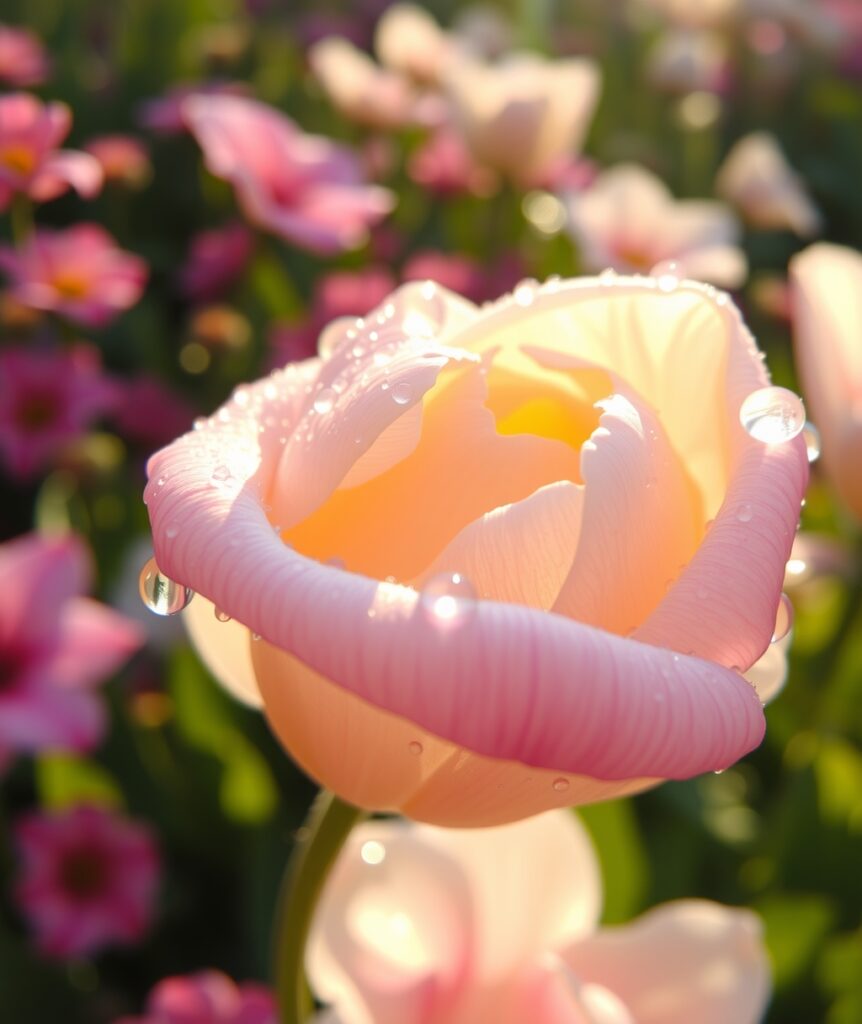 Close-up of Dew on Flower Petals – free AI stock image