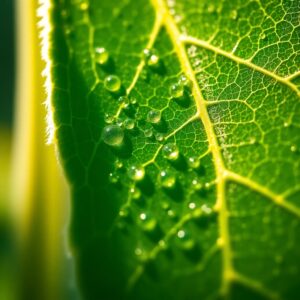 Close-Up of Dewy Green Leaf Surface – free AI stock image