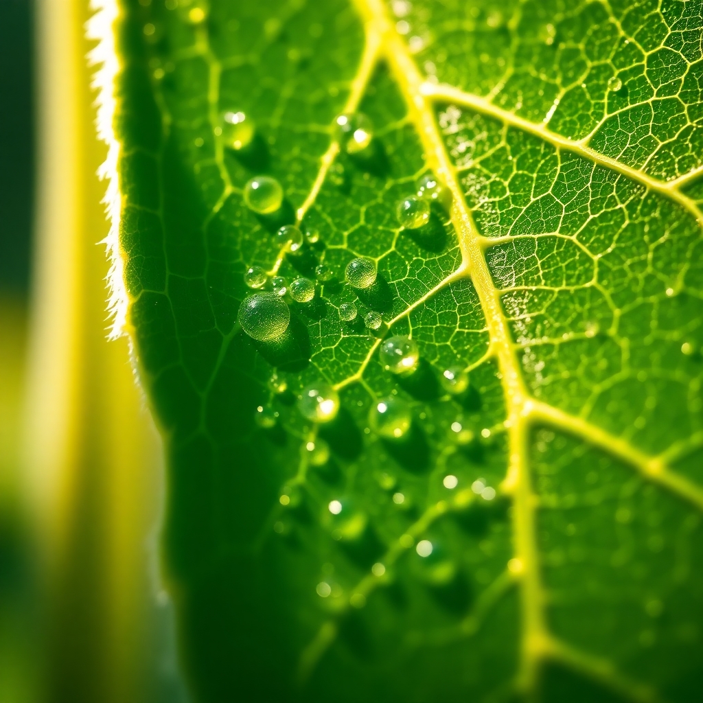 Close-Up of Dewy Green Leaf Surface – free AI stock image