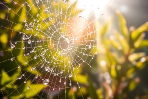 Close-Up of Dewy Spider Web – free AI stock image