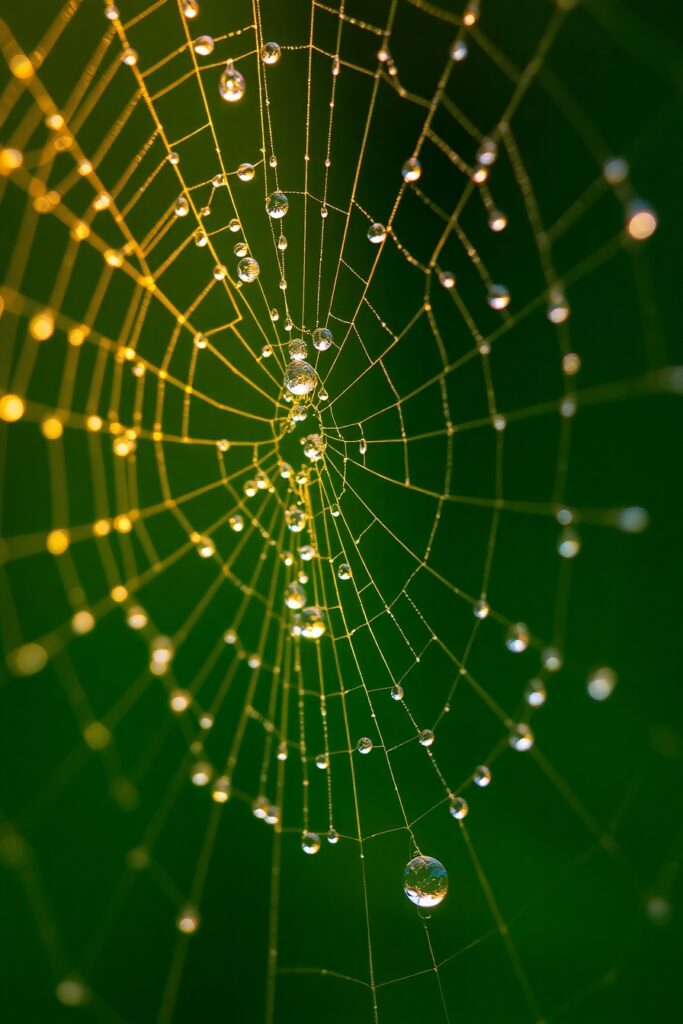 Close-Up of Dewy Spiderweb in Morning Light – free AI stock image