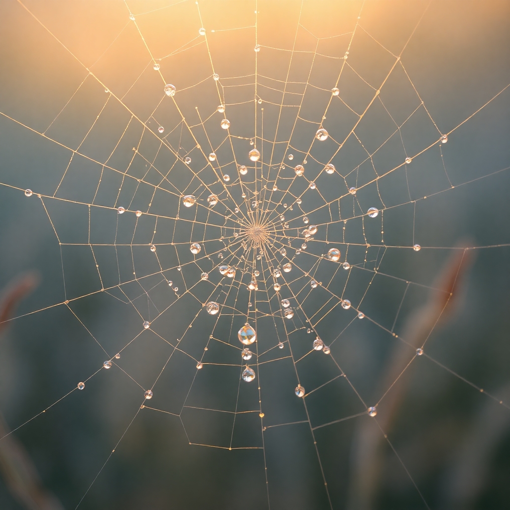 Close-up View of a Dewy Spider Web – free AI stock image