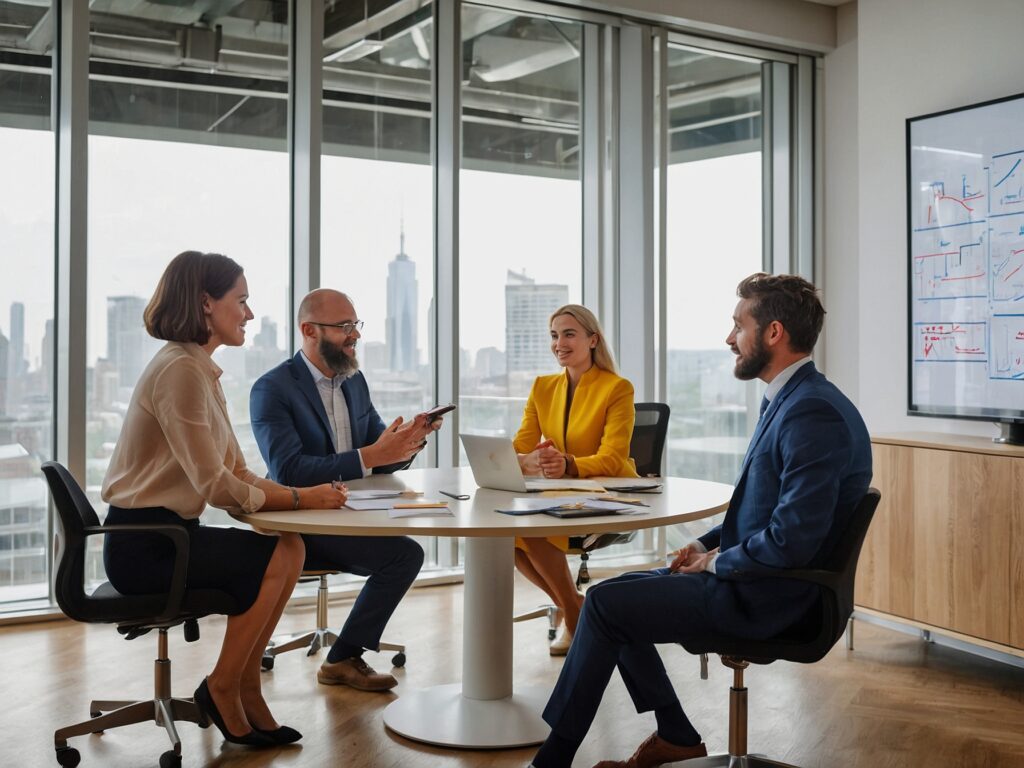 Collaborative Team Discussing Innovative Business Strategies – free AI stock image