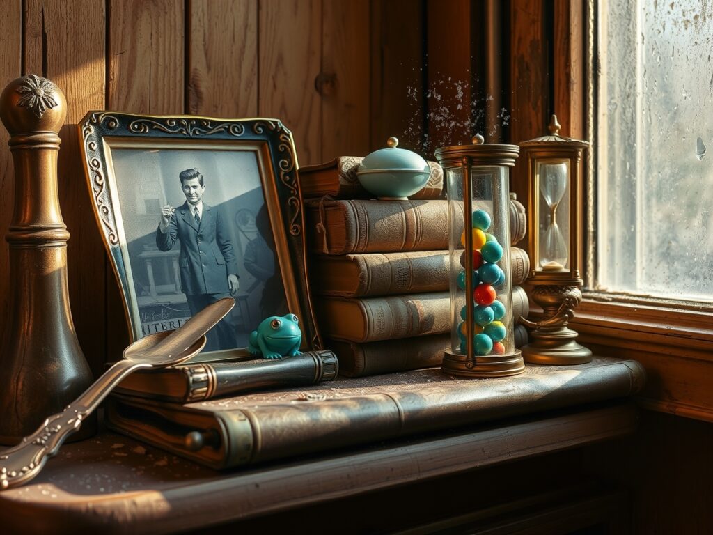 A Collection of Forgotten Objects on a Shelf – free AI stock image