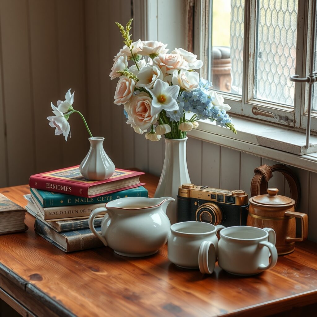 Collection of Everyday Objects on a Wooden Table – free AI stock image