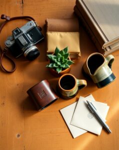 A Collection of Everyday Objects on Wood – free AI stock image