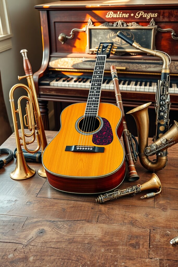 A Collection of Vintage Musical Instruments – free AI stock image