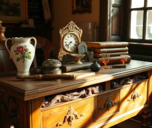 Collection of Vintage Objects on Oak Table – free AI stock image