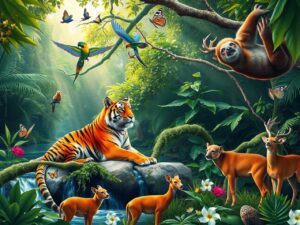 Colorful Animals in a Serene Jungle – free AI stock image