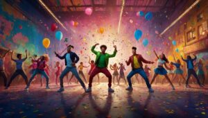 Colorful Animated Characters in a Dance Battle – free AI stock image