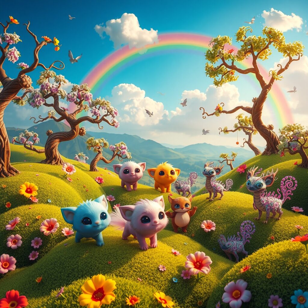 Colorful Animated Creatures in Adventure – free AI stock image