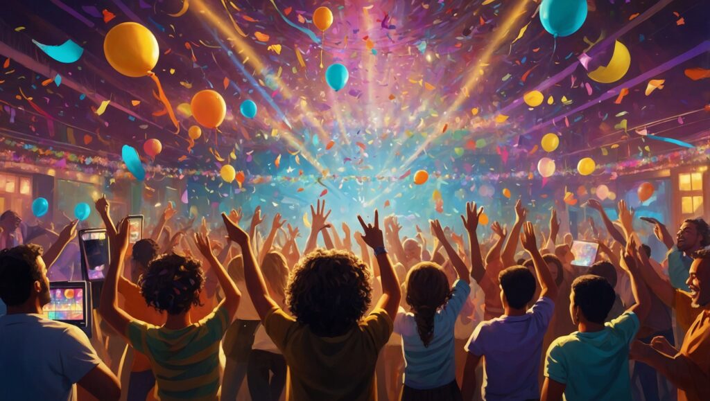 A Colorful Animated Dance Party Scene – free AI stock image
