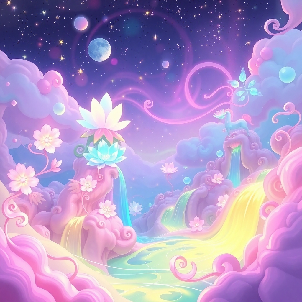 Colorful Animated Dreamscape Journey – free AI stock image