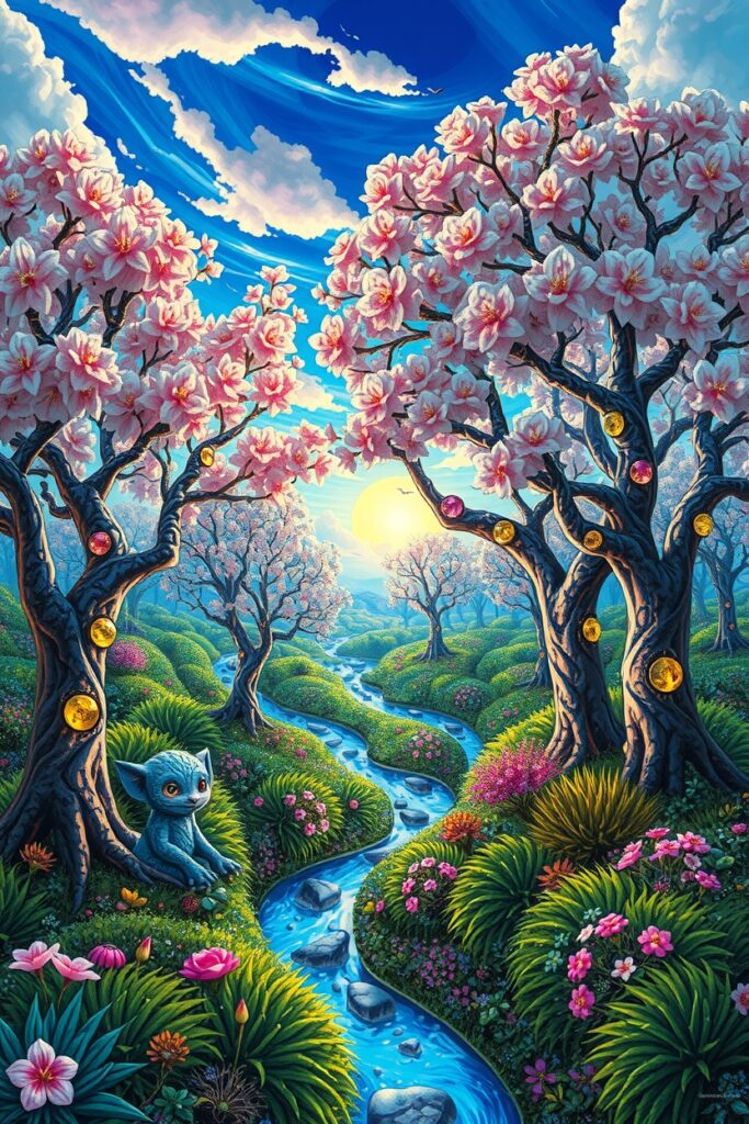 Colorful Animated Fantasy Landscape – free AI stock image
