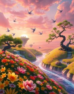 Colorful Animated Fantasy Landscape – free AI stock image