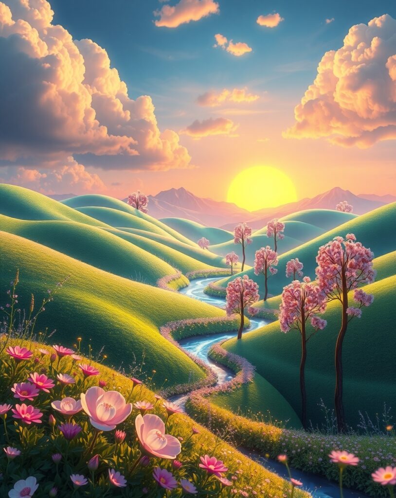 Colorful Animated Fantasy Landscape – free AI stock image