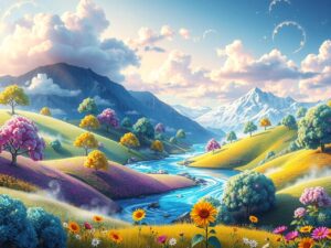 Colorful Animated Fantasy Landscape – free AI stock image