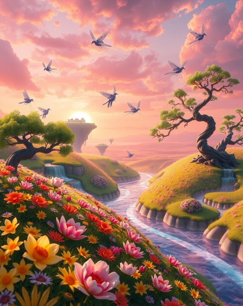 Colorful Animated Fantasy Landscape – free AI stock image