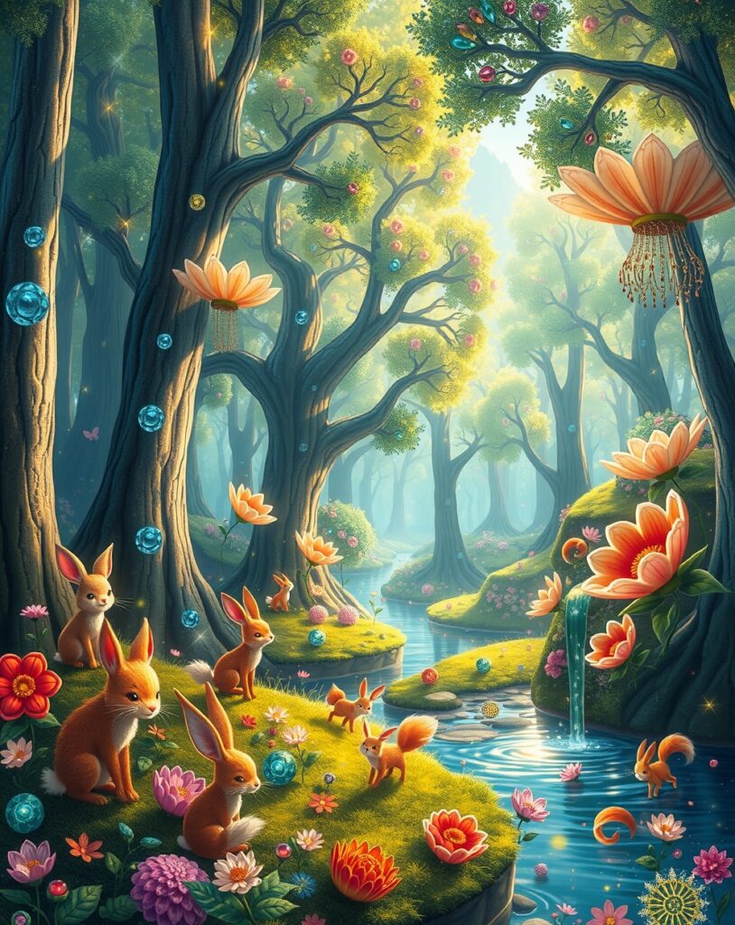 Colorful Animated Forest Adventure – free AI stock image